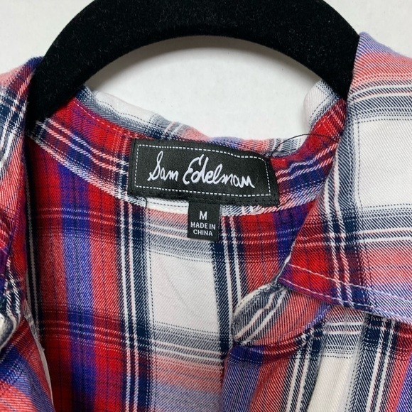 Sam Edelman Blue and Red Plaid Button Up Medium - Picture 2 of 5